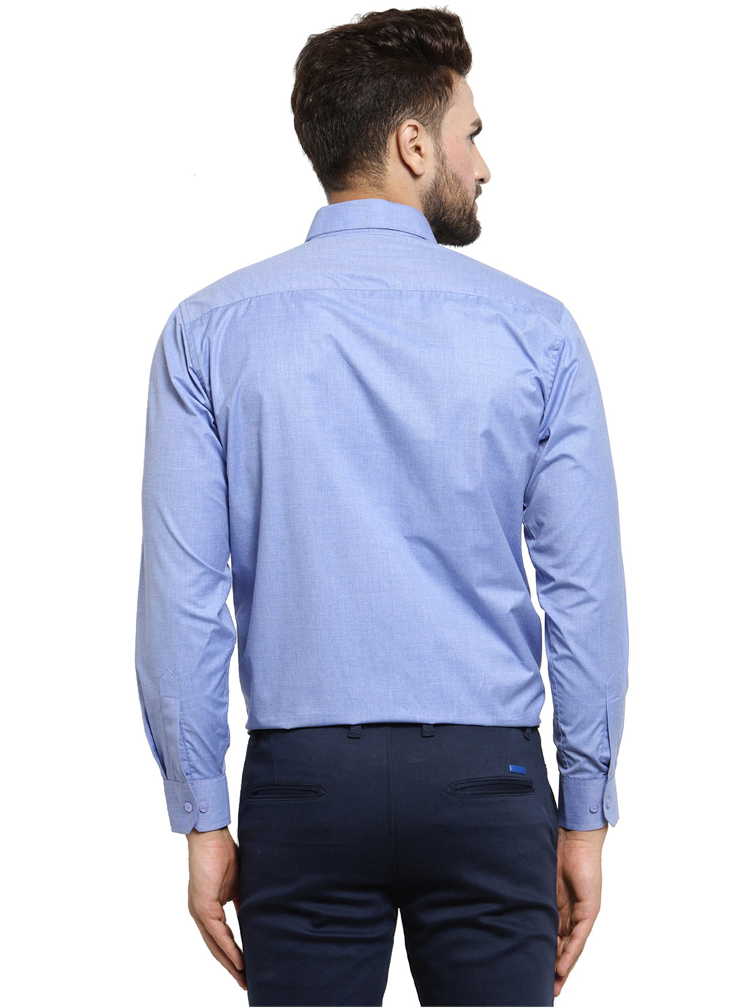 Men Blue Solid Slim Fit Pure Cotton Formal Shirt