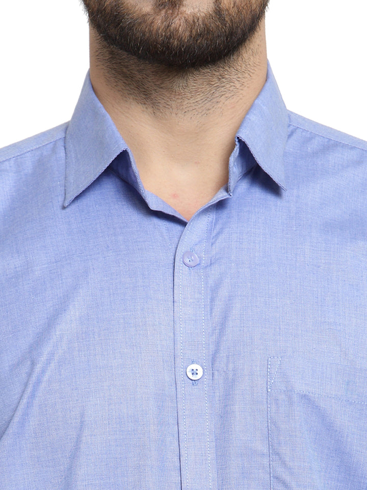 Men Blue Solid Slim Fit Pure Cotton Formal Shirt