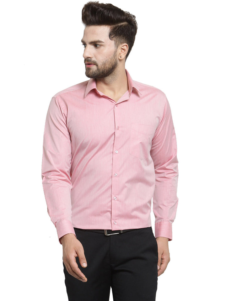 Men Coral Solid Slim Fit Pure Cotton Formal Shirt