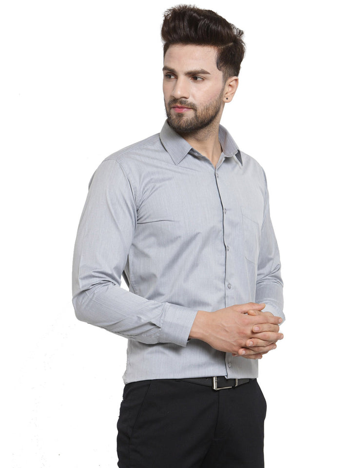 Men Grey Solid Slim Fit Pure Cotton Formal Shirt