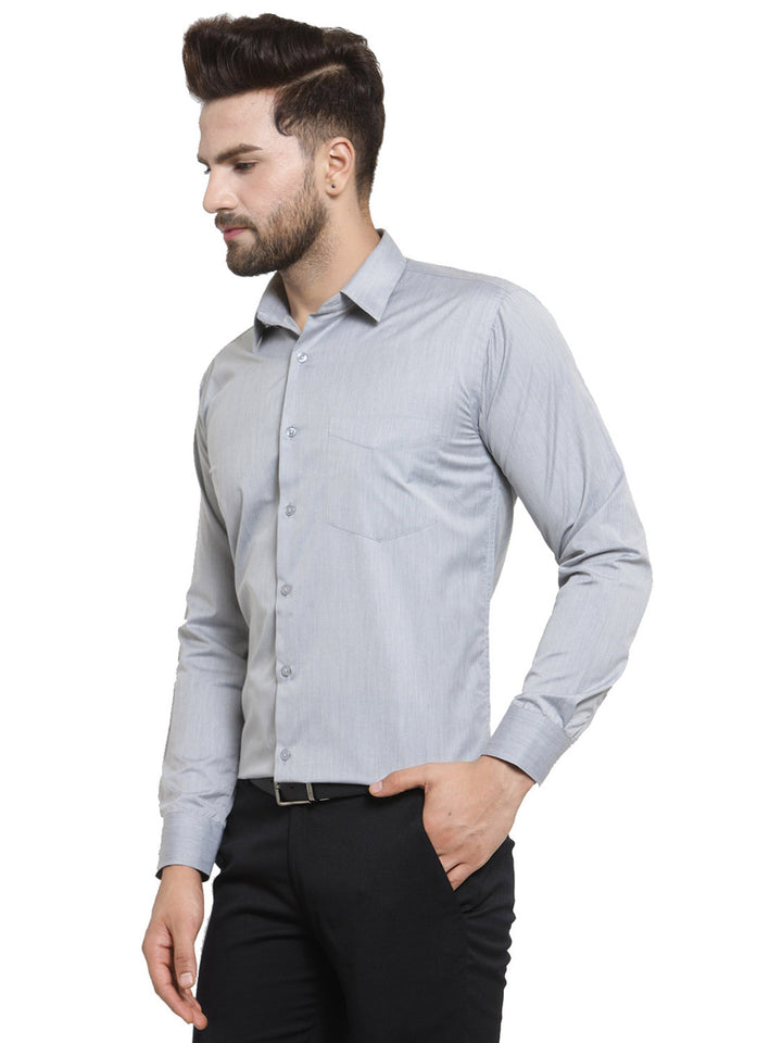 Men Grey Solid Slim Fit Pure Cotton Formal Shirt
