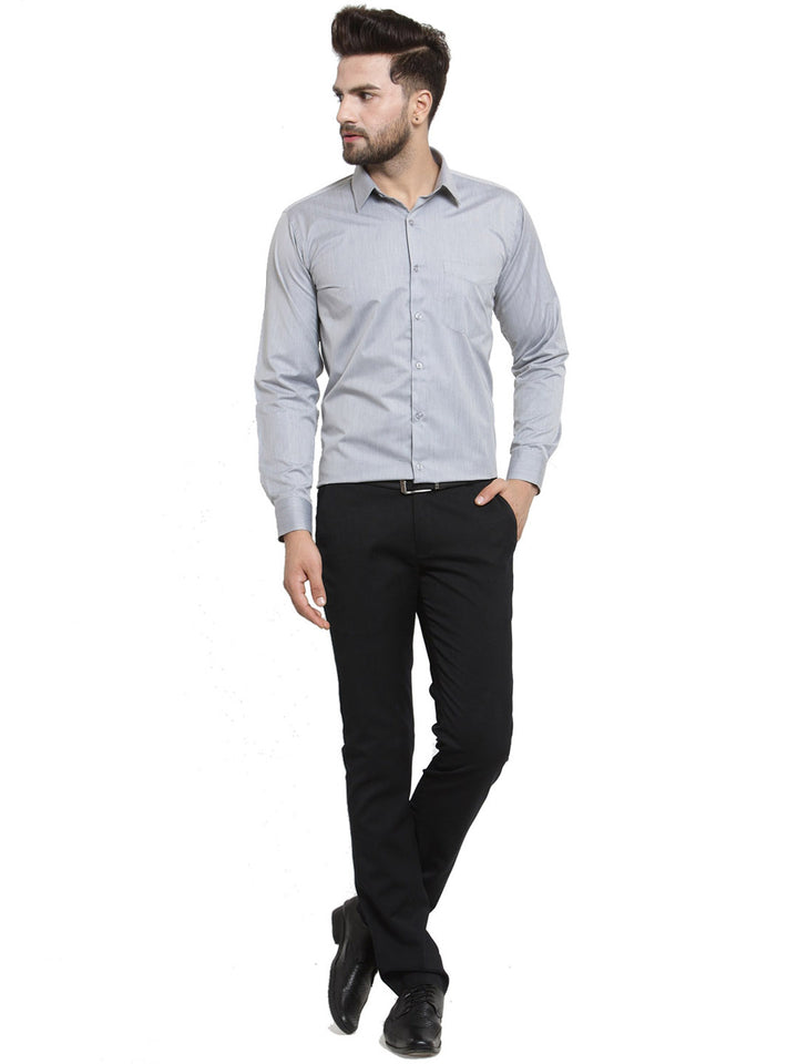 Men Grey Solid Slim Fit Pure Cotton Formal Shirt