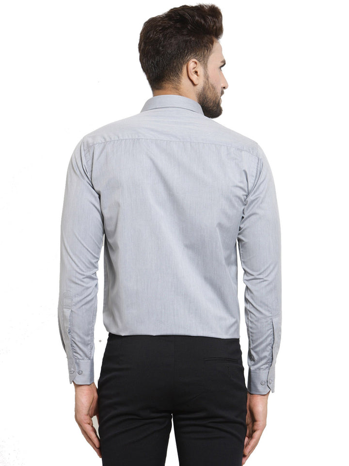 Men Grey Solid Slim Fit Pure Cotton Formal Shirt