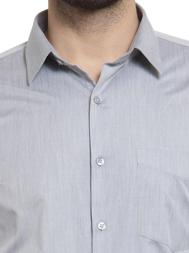 Men Grey Solid Slim Fit Pure Cotton Formal Shirt