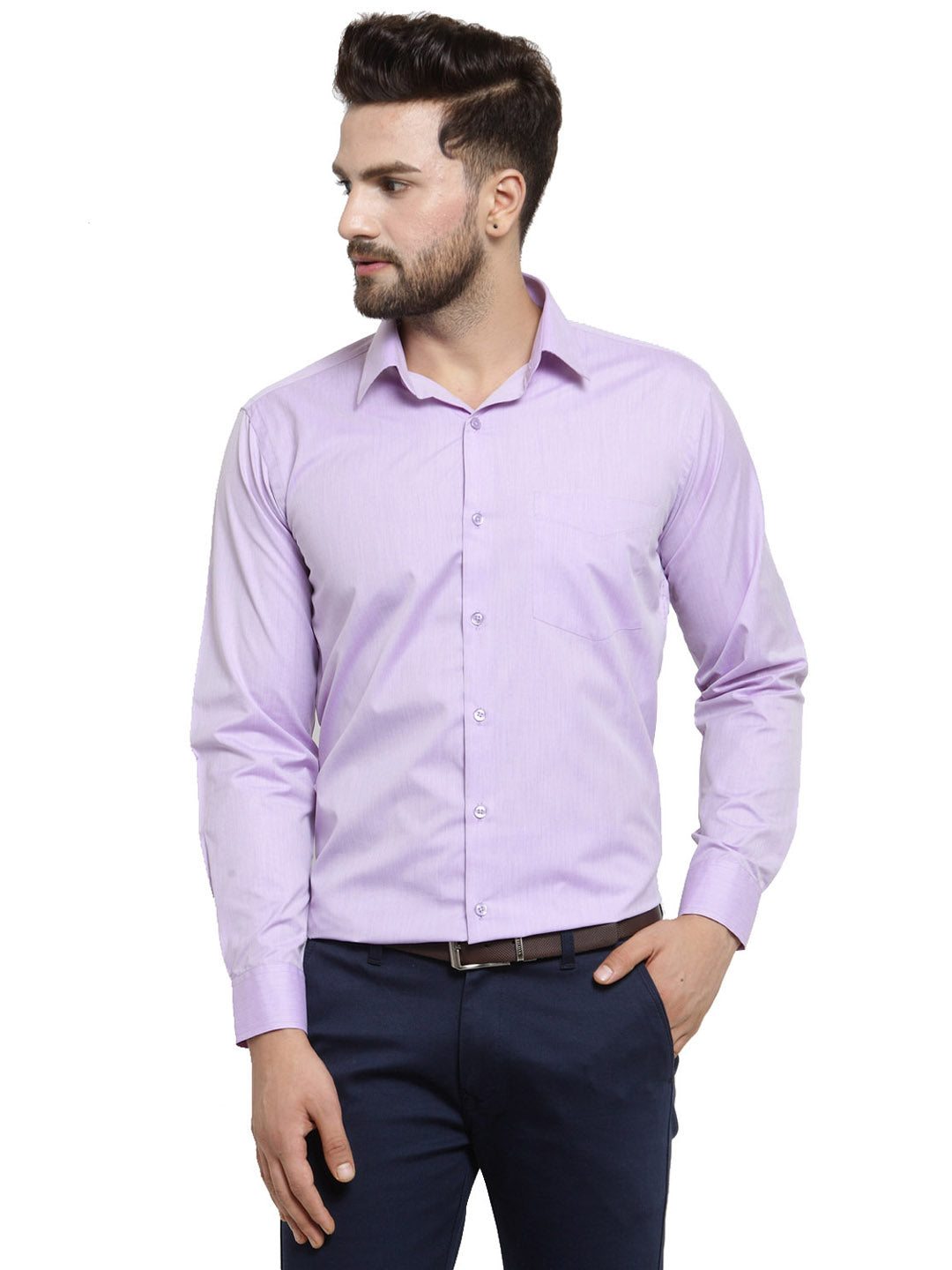Men Purple Solid Slim Fit Pure Cotton Formal Shirt