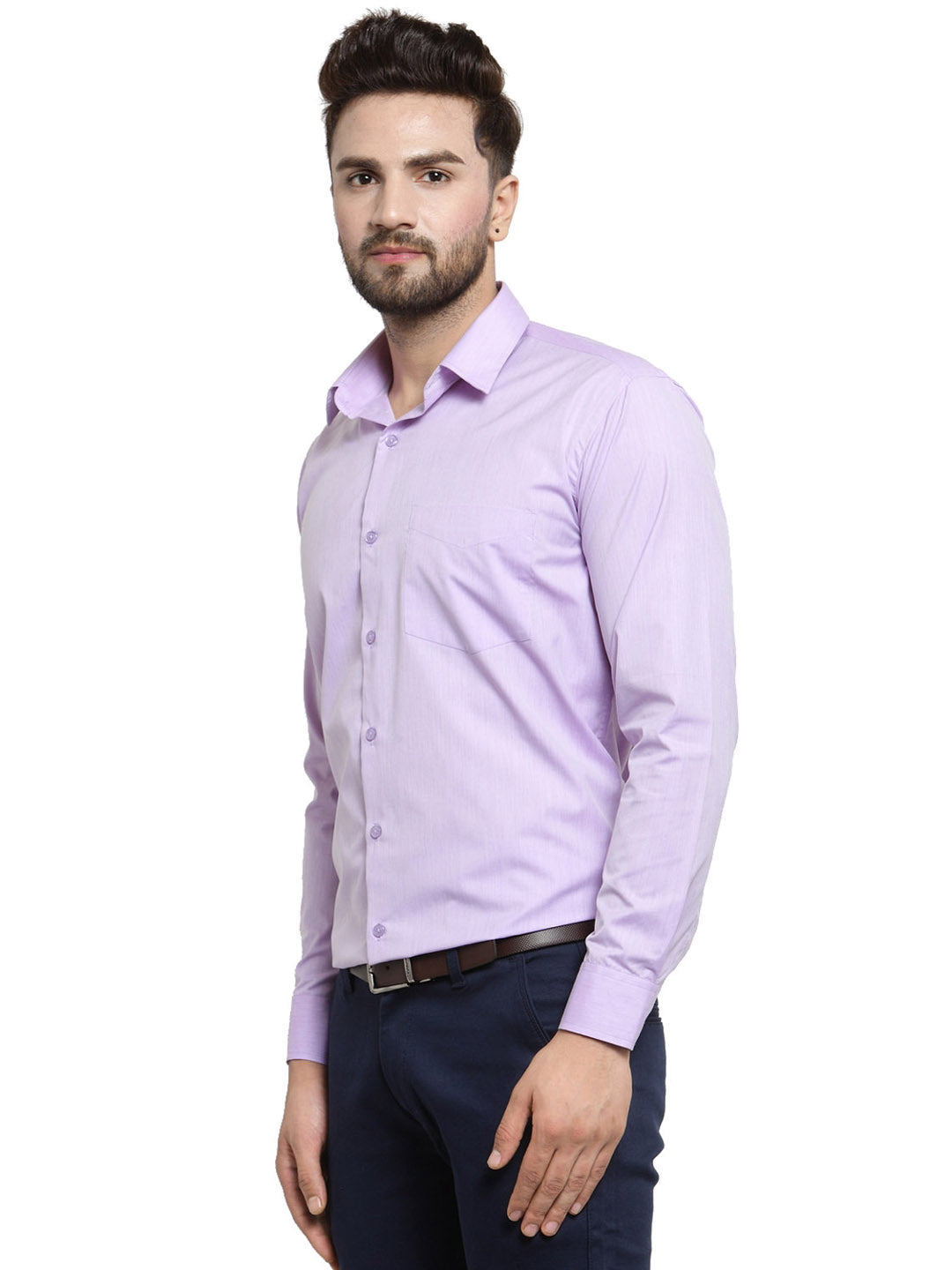 Men Purple Solid Slim Fit Pure Cotton Formal Shirt