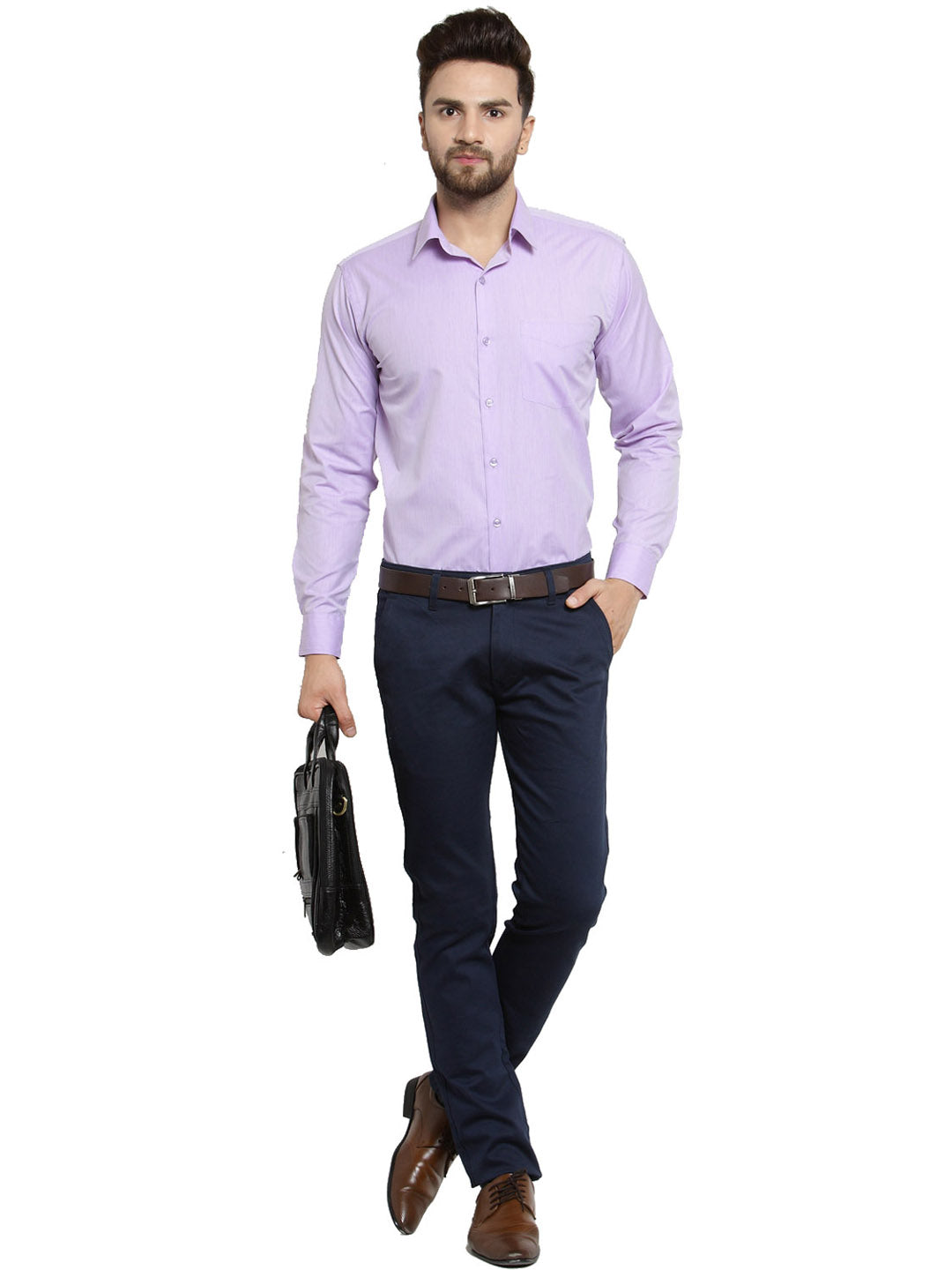 Men Purple Solid Slim Fit Pure Cotton Formal Shirt