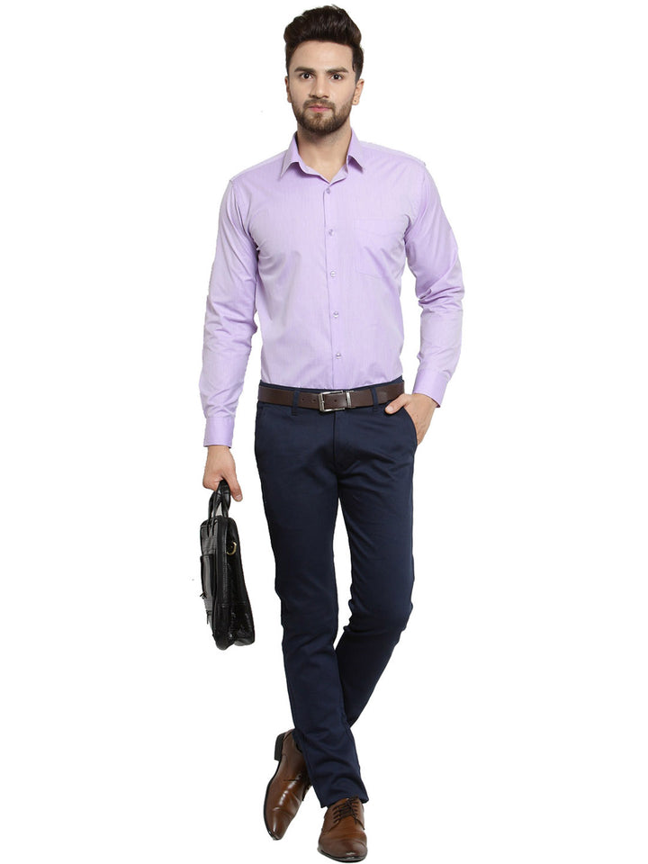 Men Purple Solid Slim Fit Pure Cotton Formal Shirt