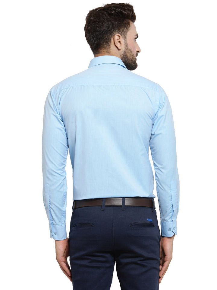 Men Sky Blue Solid Slim Fit Pure Cotton Formal Shirt
