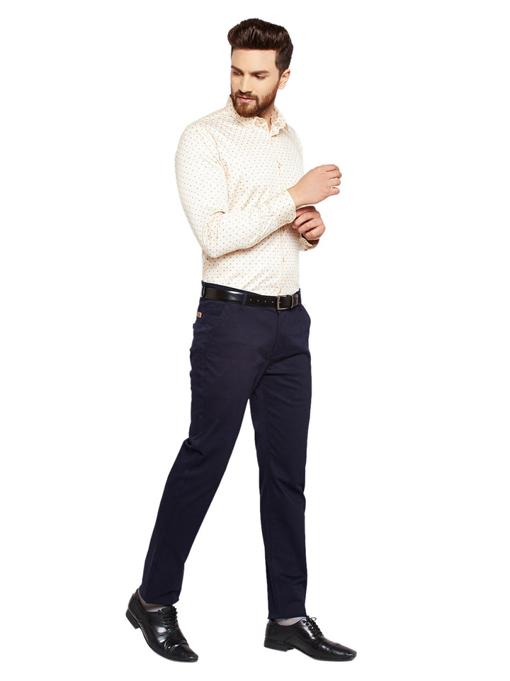 Men Beige prints Slim Fit Pure Cotton Formal Shirt