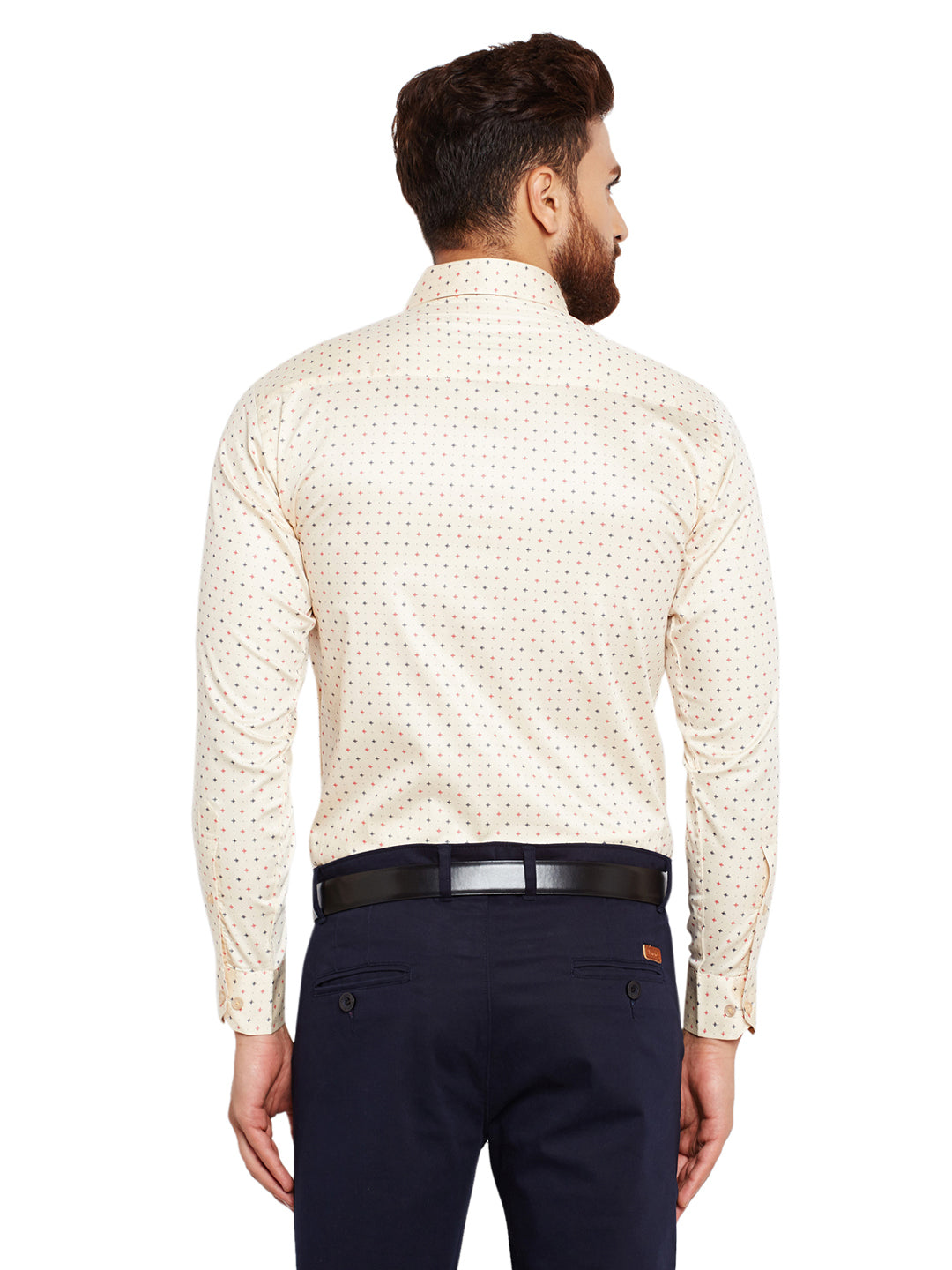 Men Beige prints Slim Fit Pure Cotton Formal Shirt
