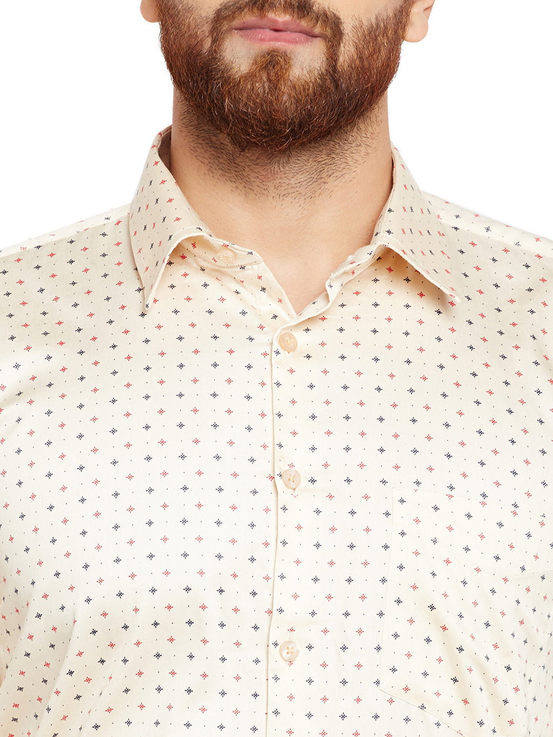 Men Beige prints Slim Fit Pure Cotton Formal Shirt