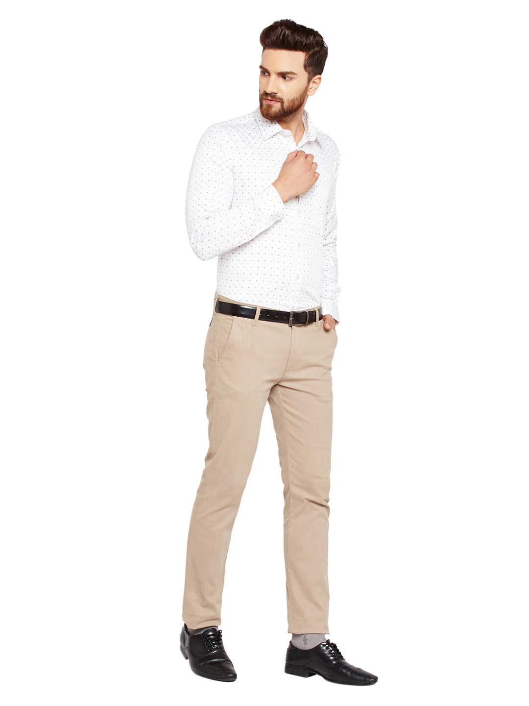 Men Cream Prints Pure Cotton Slim Fit Formal Shirt