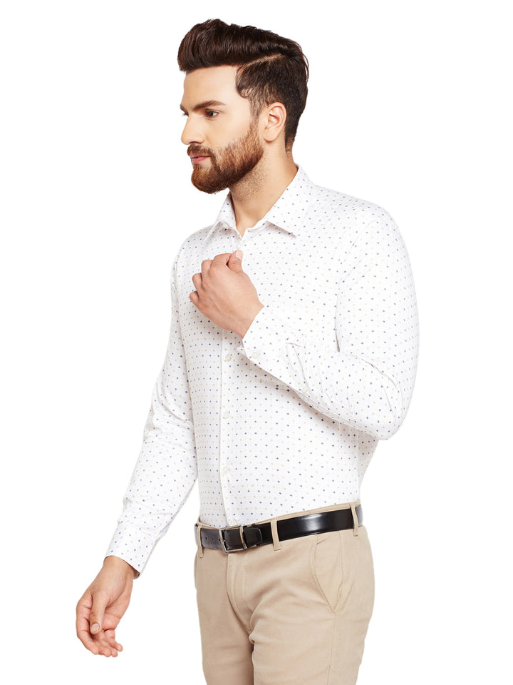 Men Cream Prints Pure Cotton Slim Fit Formal Shirt