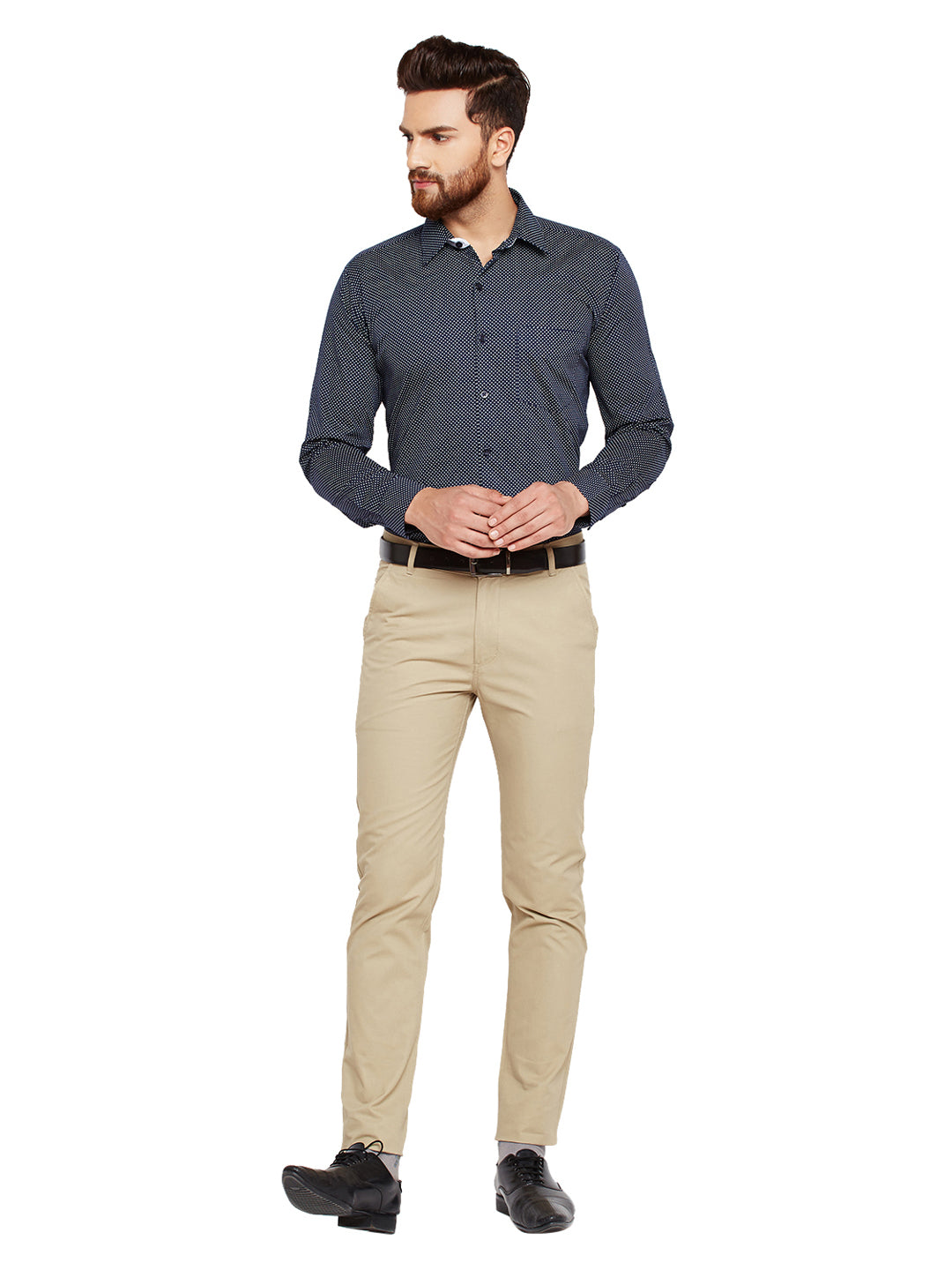Men Navy Blue Prints Slim Fit Pure Cotton Formal Shirt