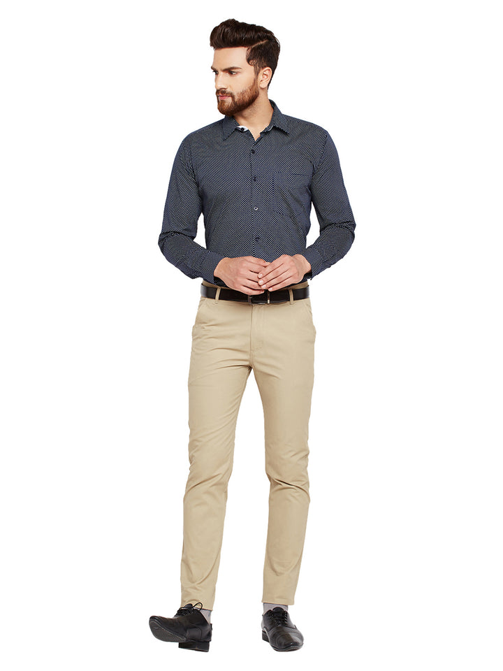 Men Navy Blue Prints Slim Fit Pure Cotton Formal Shirt