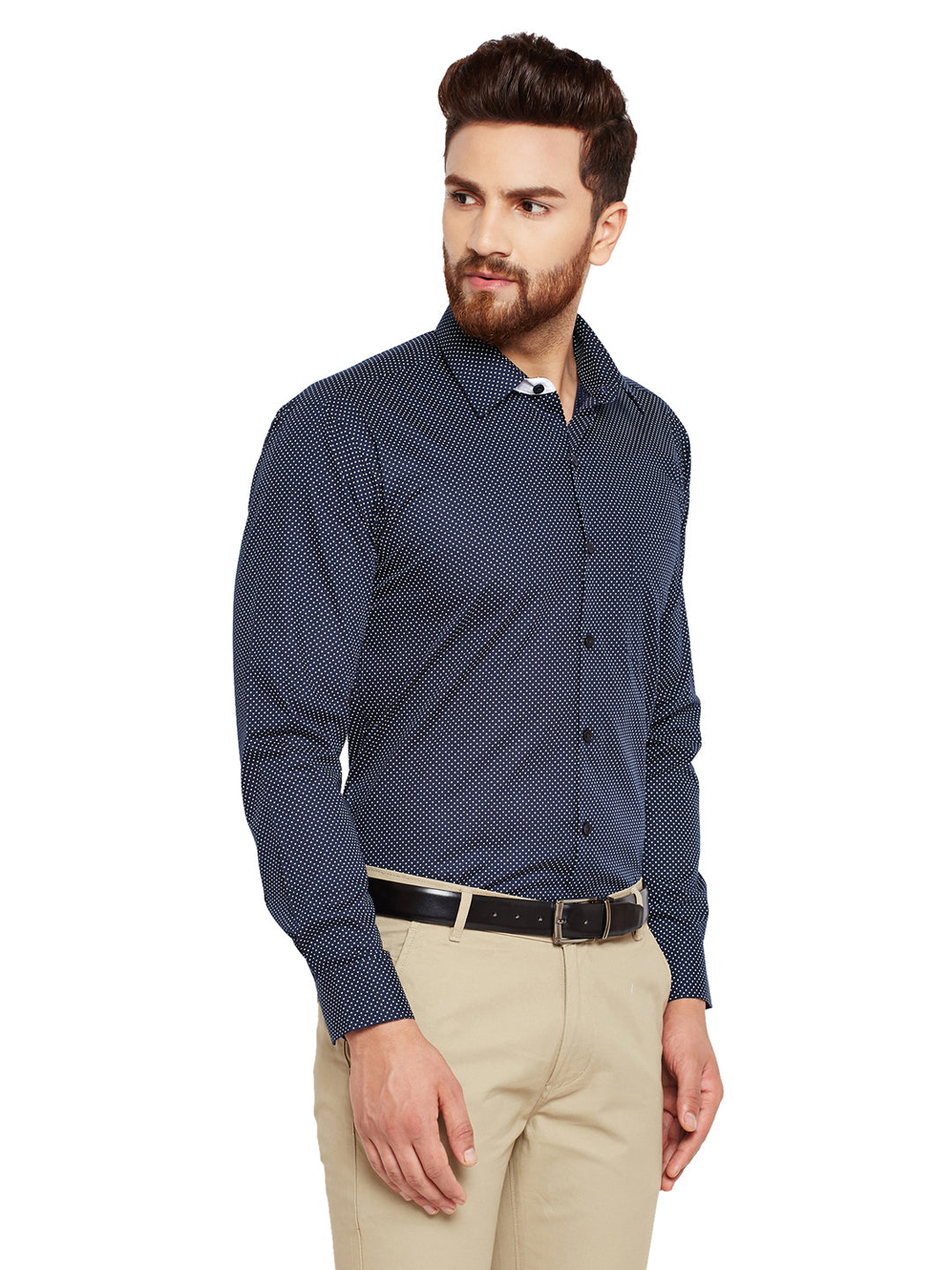 Men Navy Blue Prints Slim Fit Pure Cotton Formal Shirt