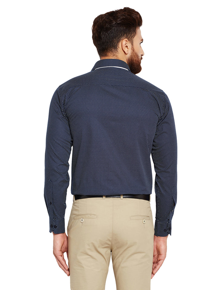 Men Navy Blue Prints Slim Fit Pure Cotton Formal Shirt