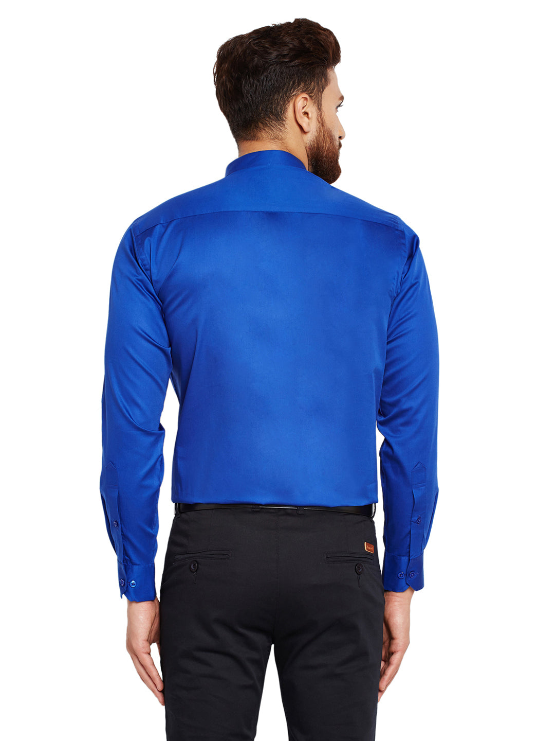 Men Royal Blue Solid Slim Fit Pure Cotton Satin Formal Shirt