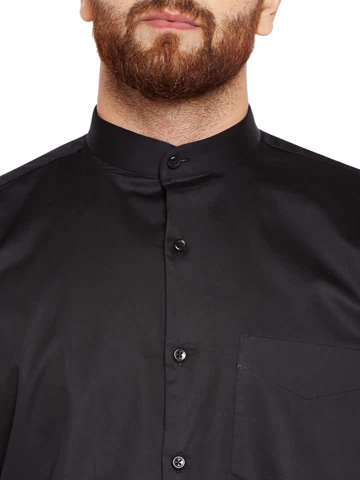 Men Black Solid Slim Fit Pure Cotton Satin Formal Shirt