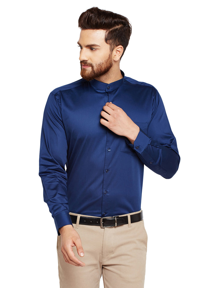 Men Navy Blue Solid Slim Fit Pure Cotton Formal Shirt