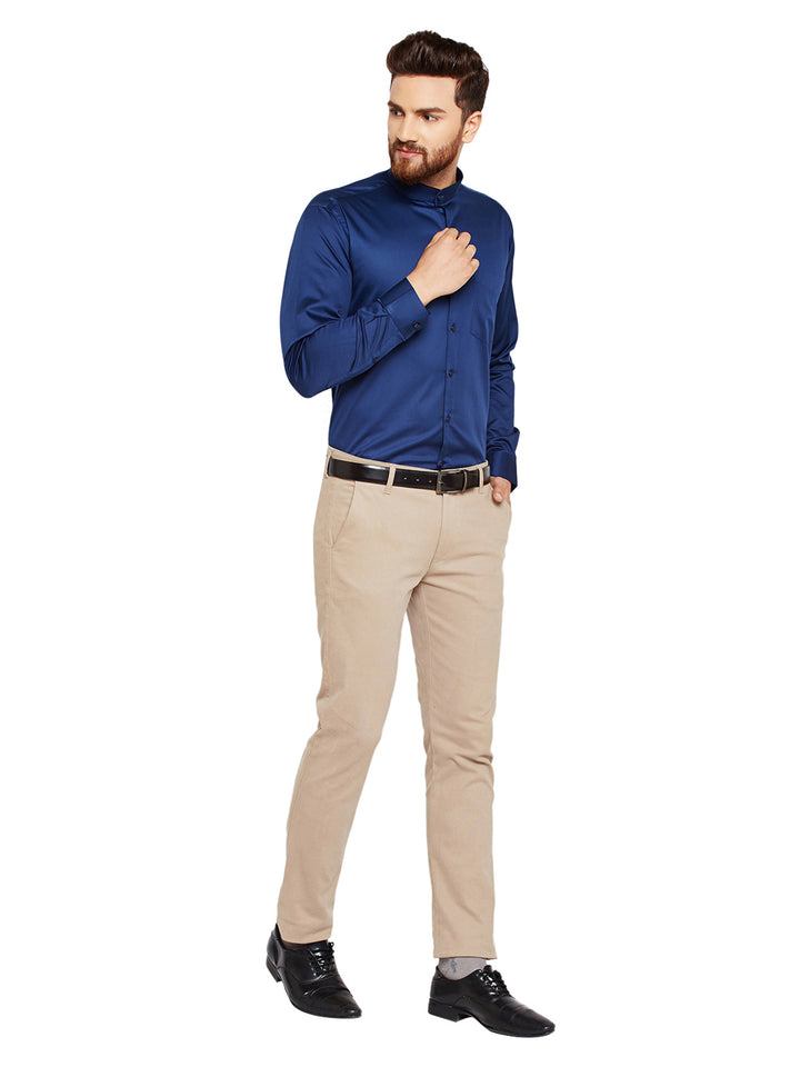 Men Navy Blue Solid Slim Fit Pure Cotton Formal Shirt