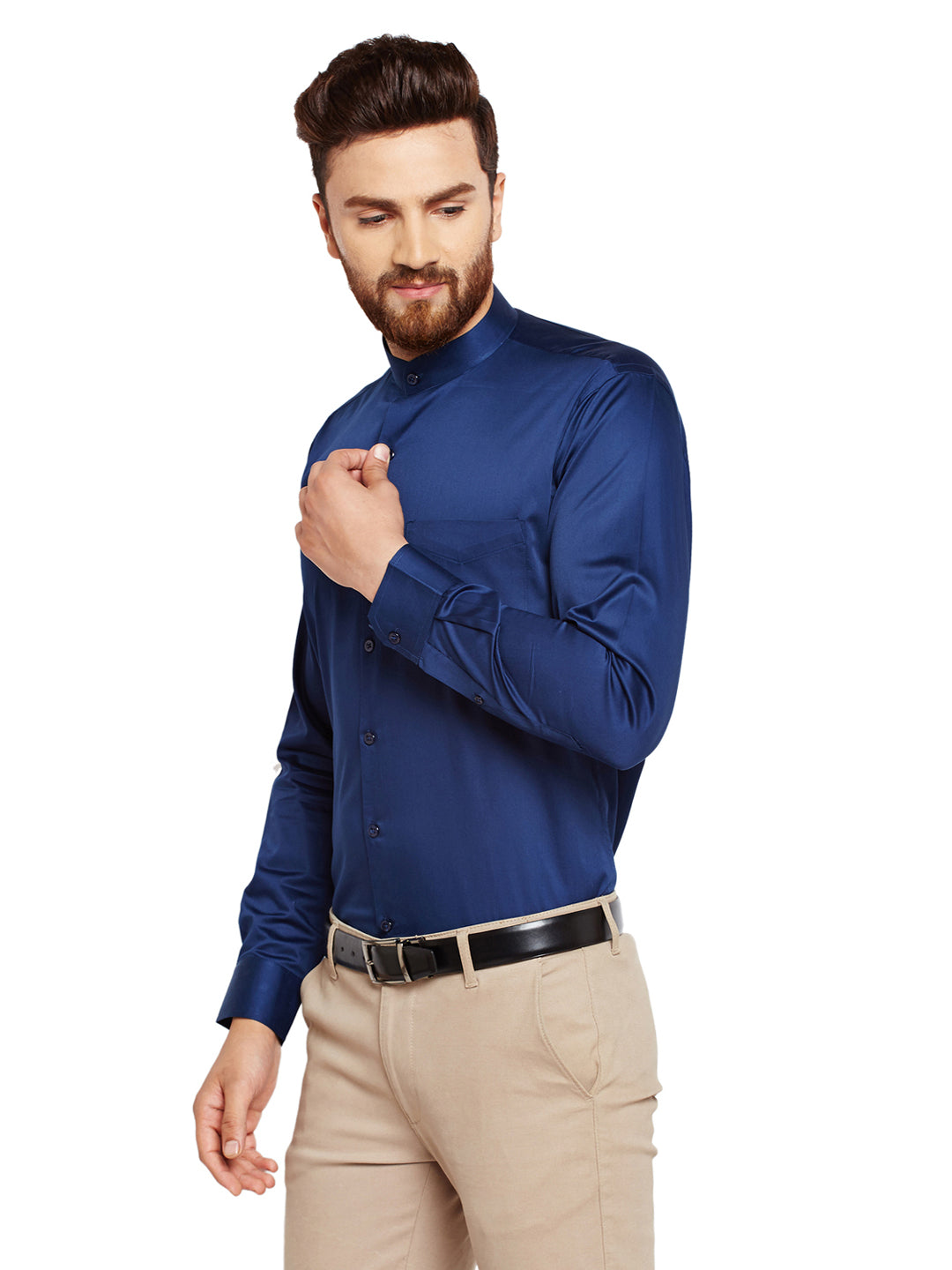 Men Navy Blue Solid Slim Fit Pure Cotton Formal Shirt
