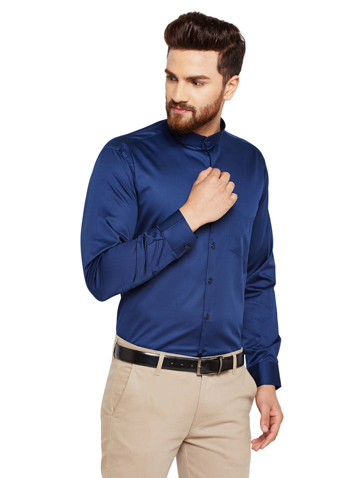 Men Navy Blue Solid Slim Fit Pure Cotton Formal Shirt