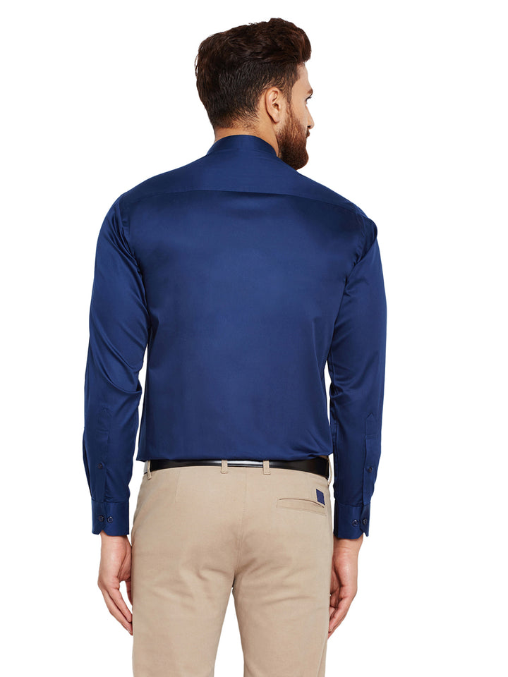 Men Navy Blue Solid Slim Fit Pure Cotton Formal Shirt