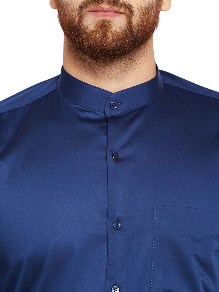 Men Navy Blue Solid Slim Fit Pure Cotton Formal Shirt