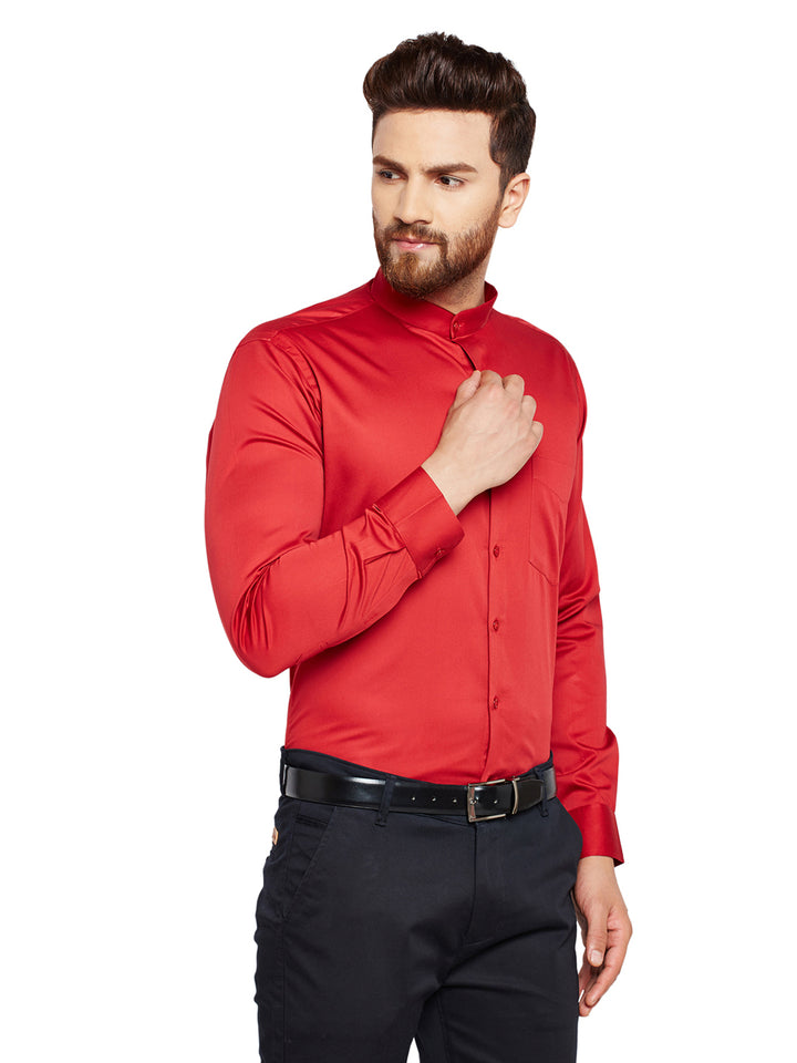 Men Red Solid Slim Fit Pure Cotton Formal Shirt