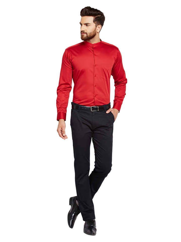 Men Red Solid Slim Fit Pure Cotton Formal Shirt