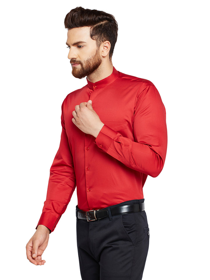 Men Red Solid Slim Fit Pure Cotton Formal Shirt
