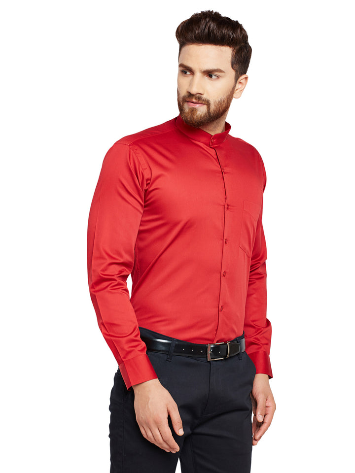 Men Red Solid Slim Fit Pure Cotton Formal Shirt