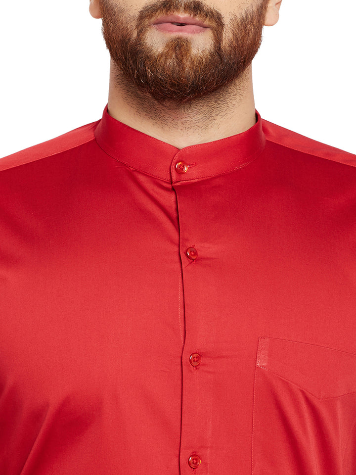 Men Red Solid Slim Fit Pure Cotton Formal Shirt