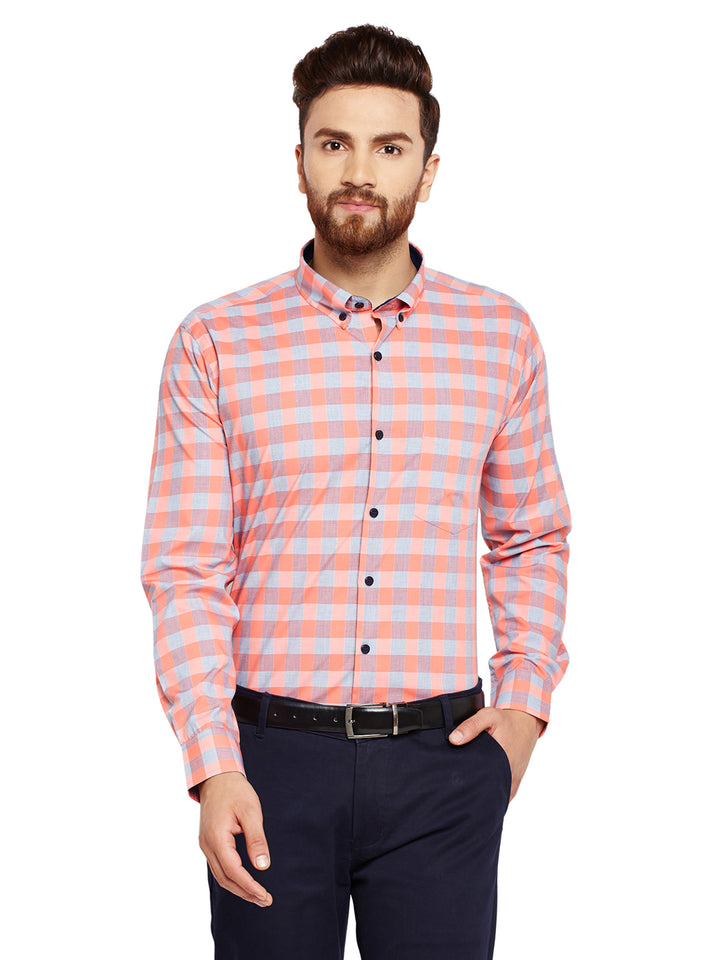 Men Coral Checks Slim Fit Pure Cotton Formal Shirt