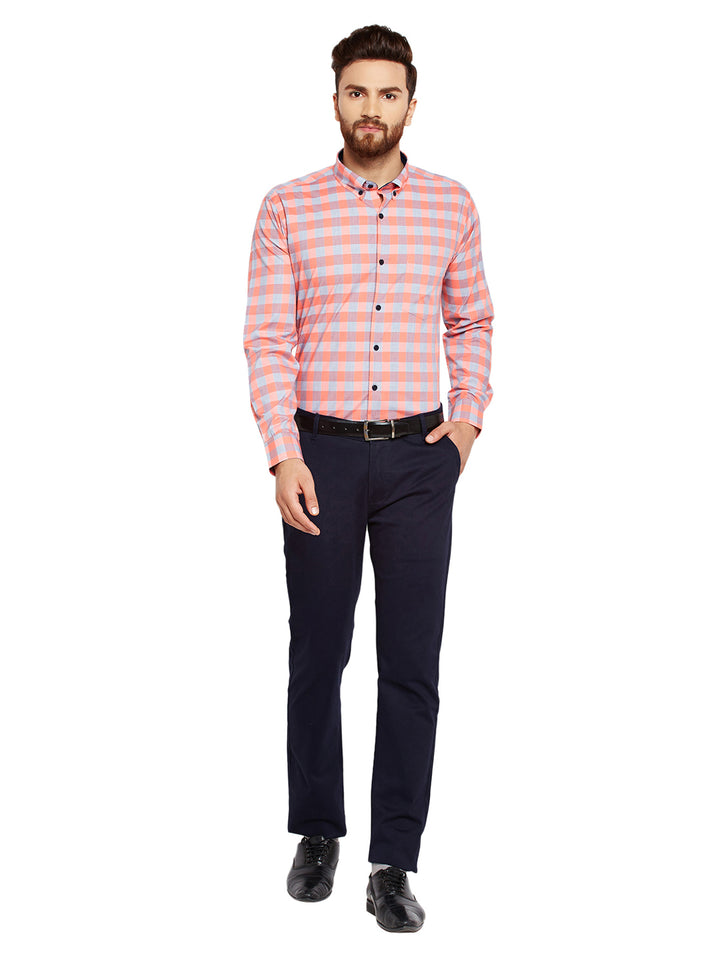 Men Coral Checks Slim Fit Pure Cotton Formal Shirt
