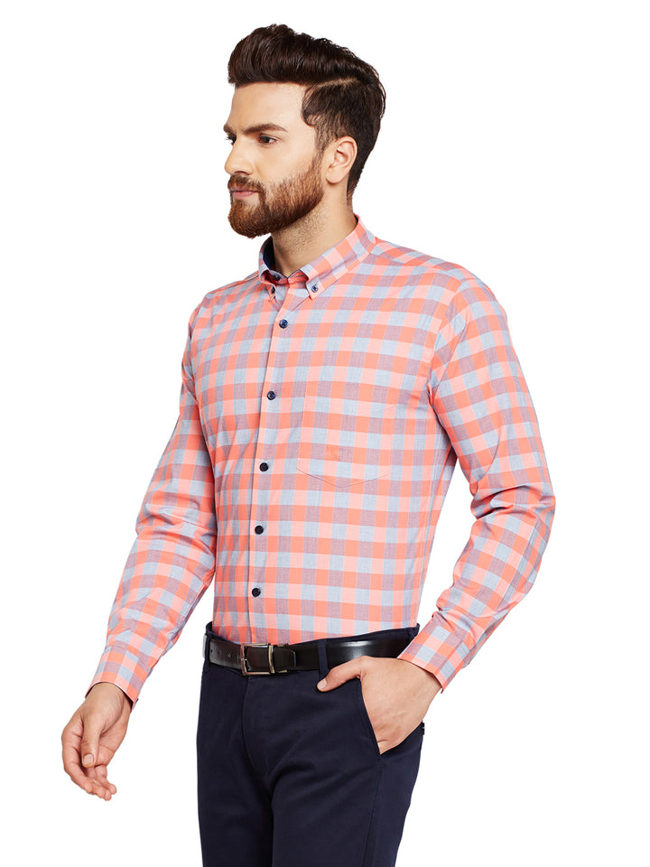 Men Coral Checks Slim Fit Pure Cotton Formal Shirt
