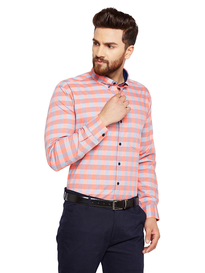 Men Coral Checks Slim Fit Pure Cotton Formal Shirt
