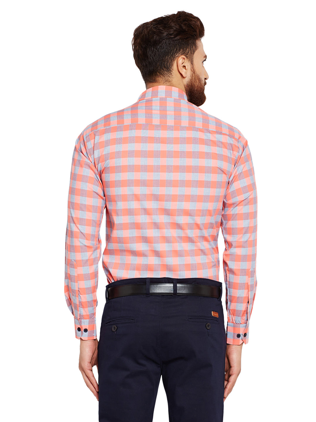 Men Coral Checks Slim Fit Pure Cotton Formal Shirt