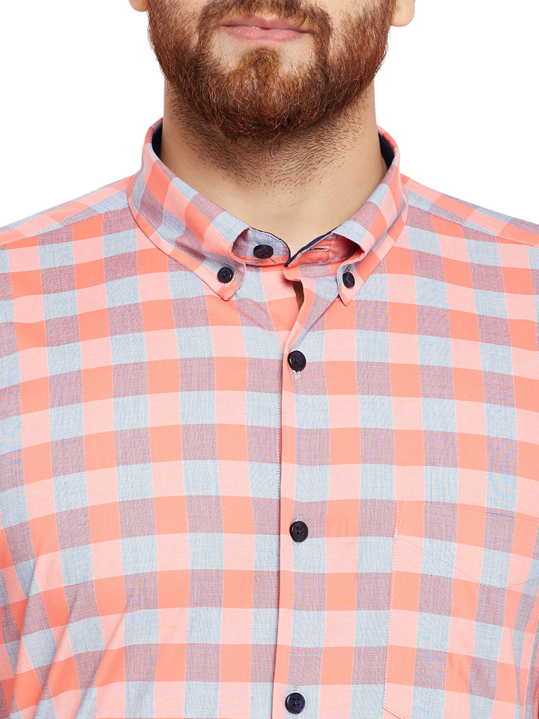 Men Coral Checks Slim Fit Pure Cotton Formal Shirt