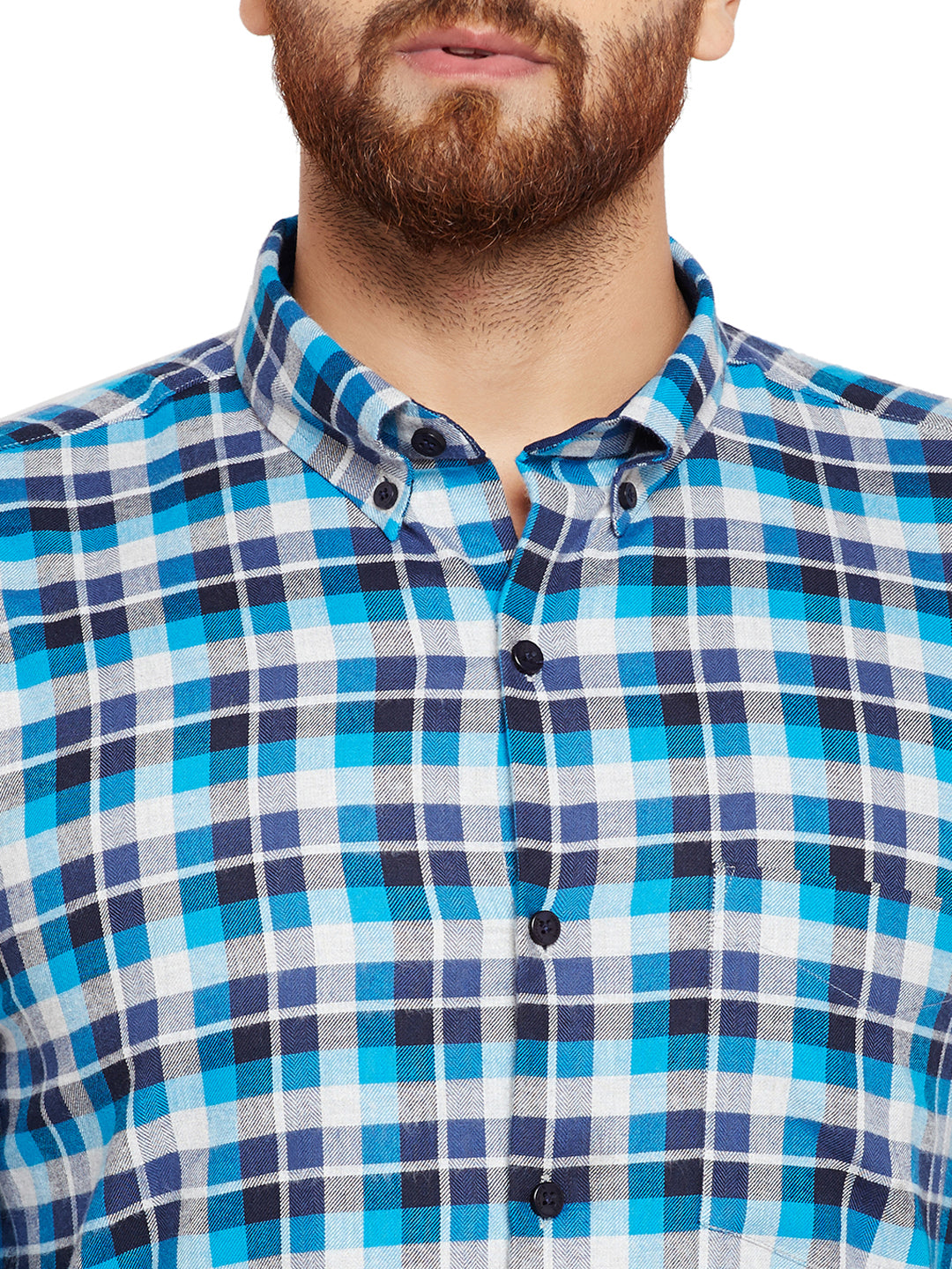 Men Blue Checks Slim Fit Pure Cotton Formal Shirt