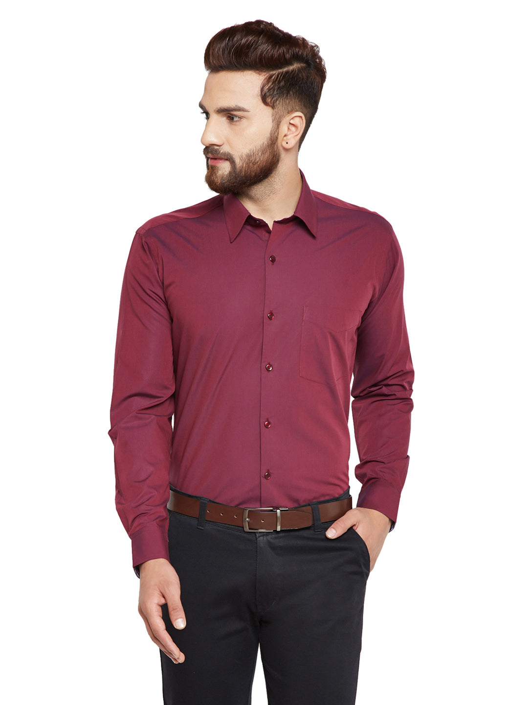 Men Maroon Solid Slim Fit Pure Cotton Formal Shirt
