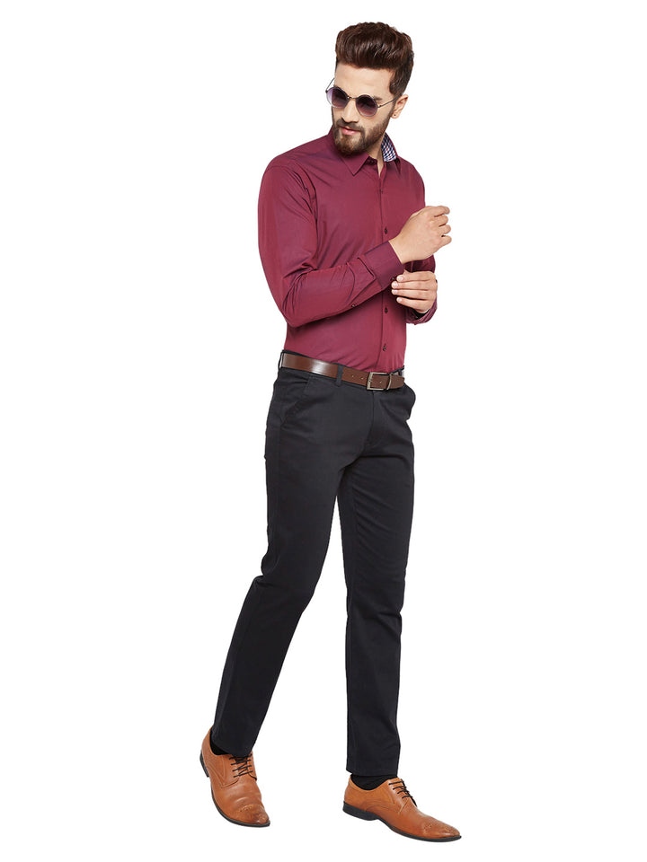 Men Maroon Solid Slim Fit Pure Cotton Formal Shirt