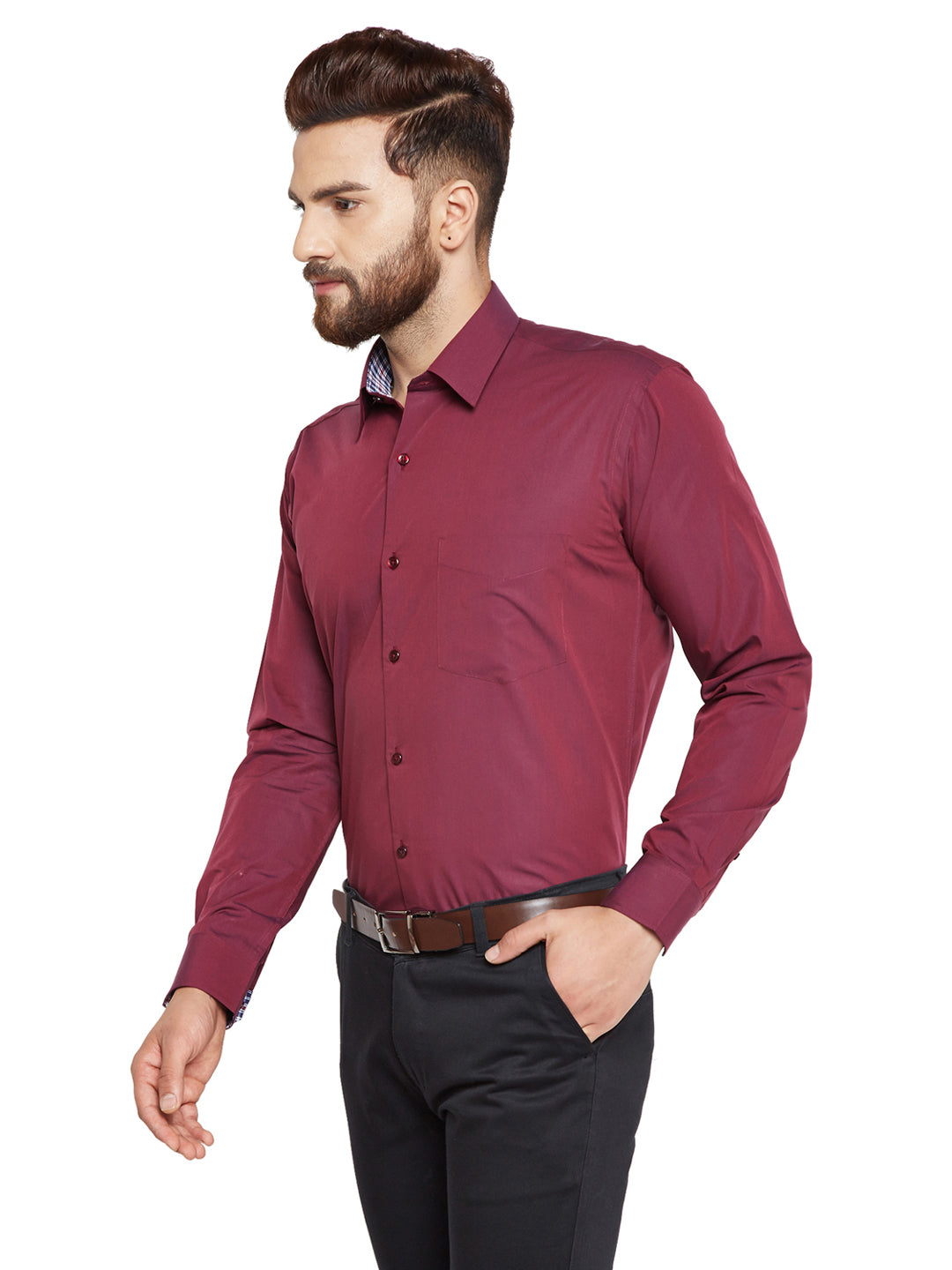 Men Maroon Solid Slim Fit Pure Cotton Formal Shirt