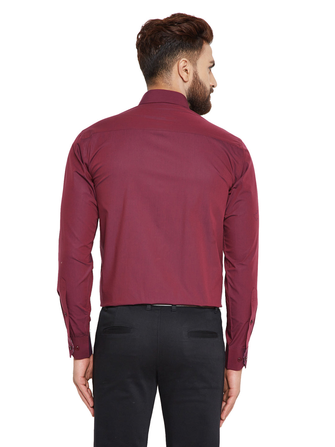 Men Maroon Solid Slim Fit Pure Cotton Formal Shirt