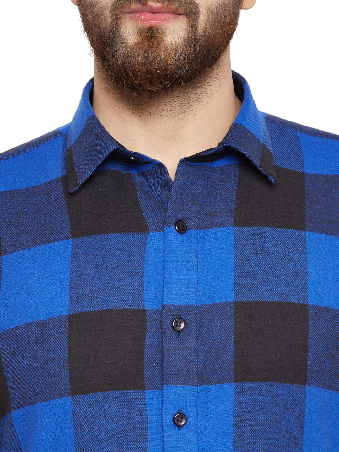 Men Blue & Black Checks Slim Fit Pure Cotton Formal Shirt
