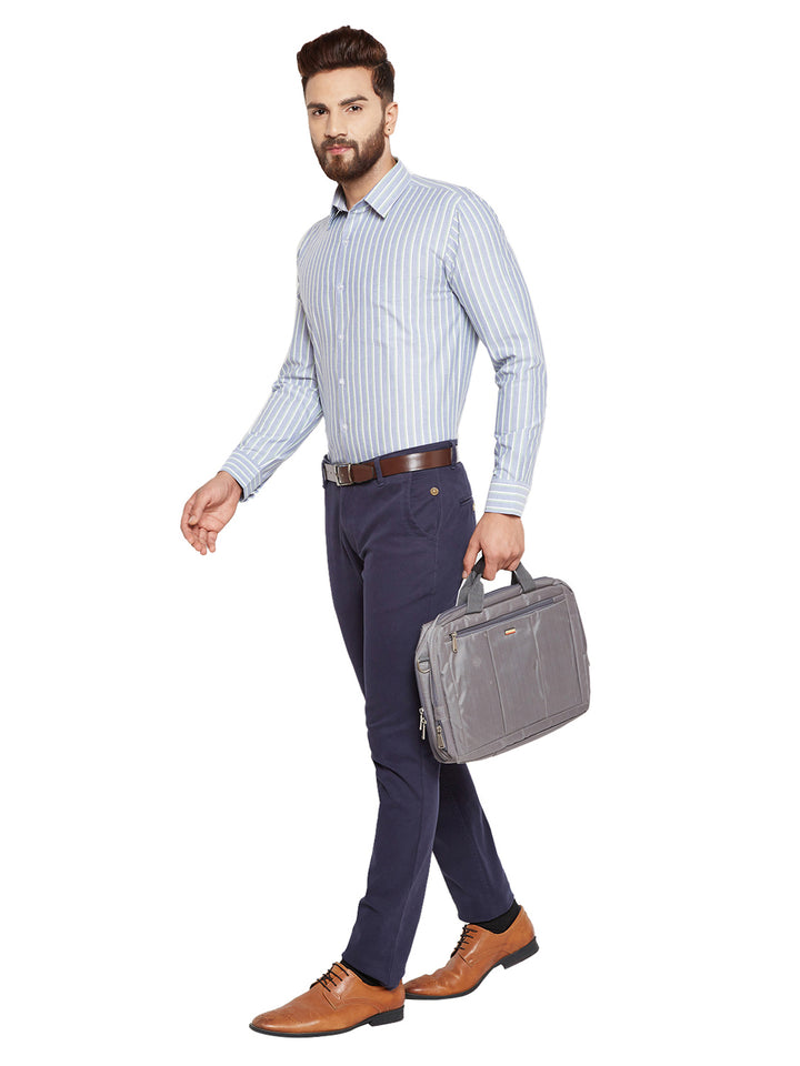 Men  Blue Stripes Slim Fit Pure Cotton Formal Shirt