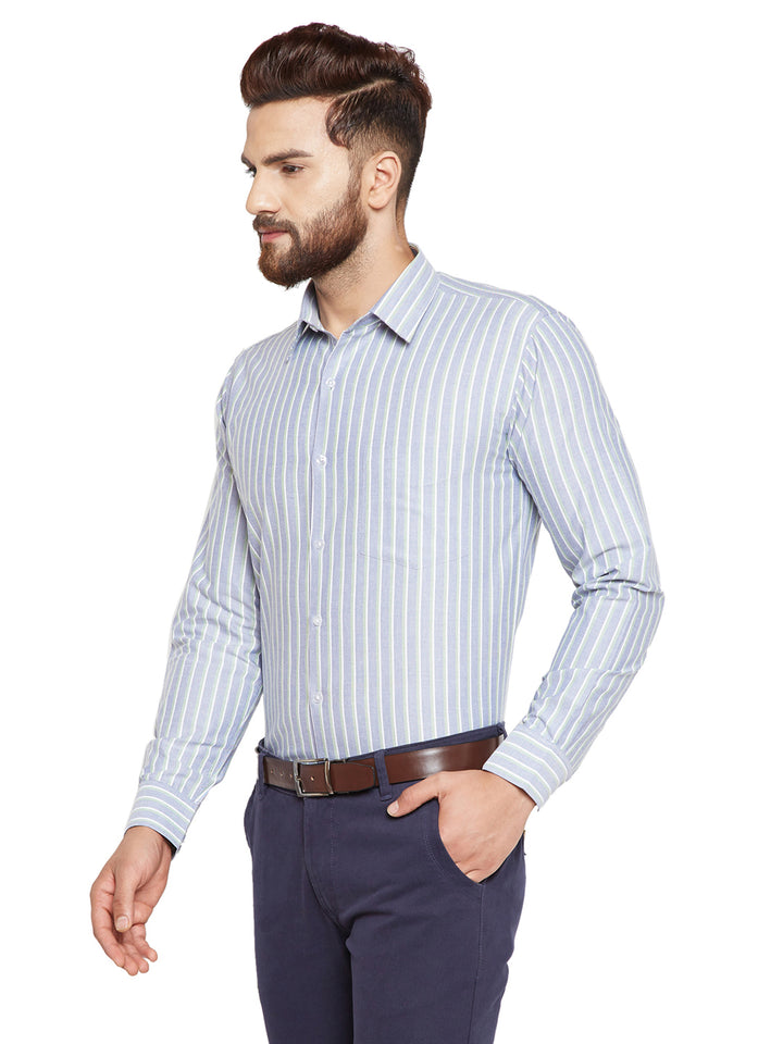 Men  Blue Stripes Slim Fit Pure Cotton Formal Shirt