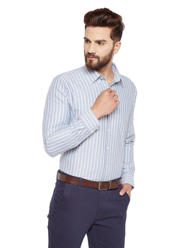 Men  Blue Stripes Slim Fit Pure Cotton Formal Shirt